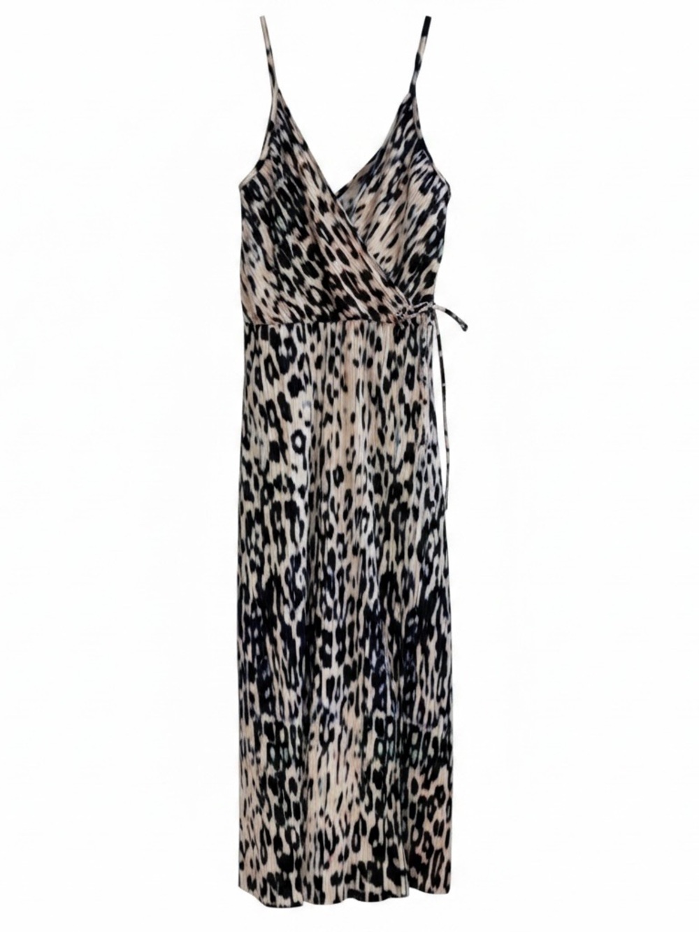 H&M Black and Cream Printed Midi Wrap Dress